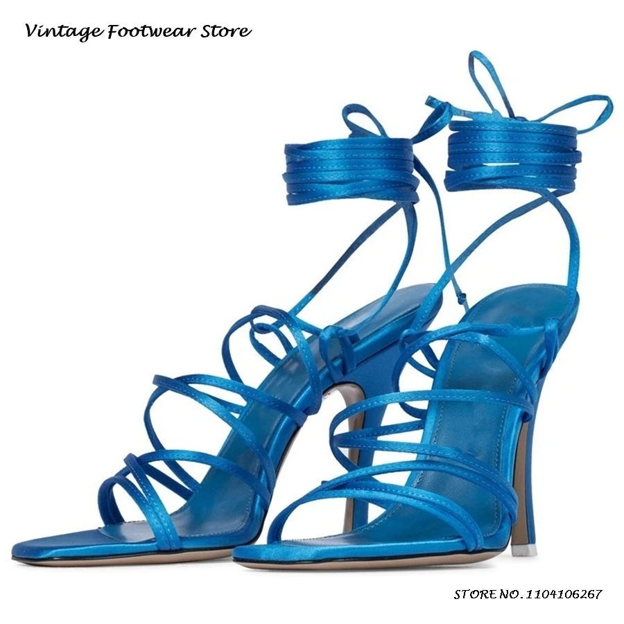 Туфли-гладиаторы на шнуровке с ремешками шпильке ярких цветов туфли тонком