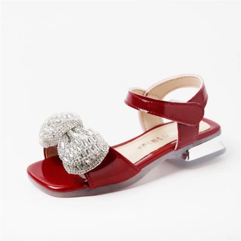 

Girls Princess Sandals 2022 new Fashion Kid's diamond Bow High-heeled Sandals little girls' dance Performance shoes red Sandals