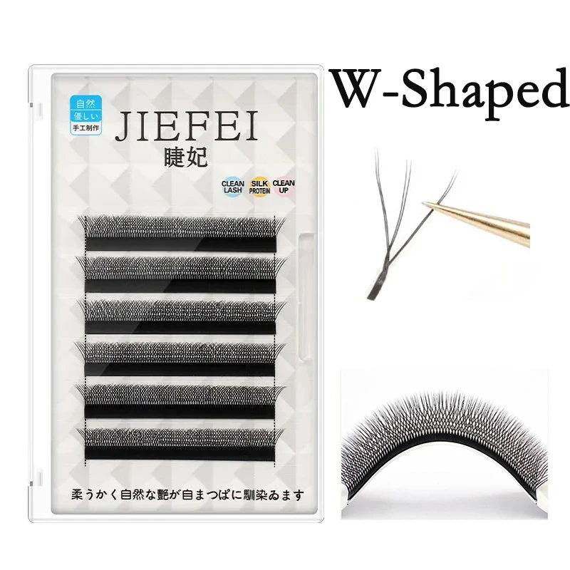 

3D-W Shaped Eyelashes Extension 0.07 C Curl Black Natural Soft W Type 3D Premade Fans Mink False Lashes 6Lines