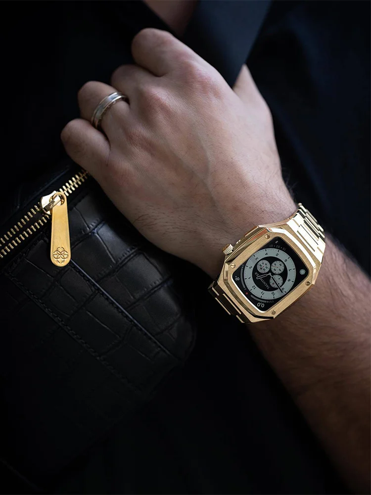 Luxury Modification Kit Stainless Steel Strap Case for Apple Watch Band 7 45mm 44mm Metal Mod Kit for iWatch Series 7 6 SE 5 4 3