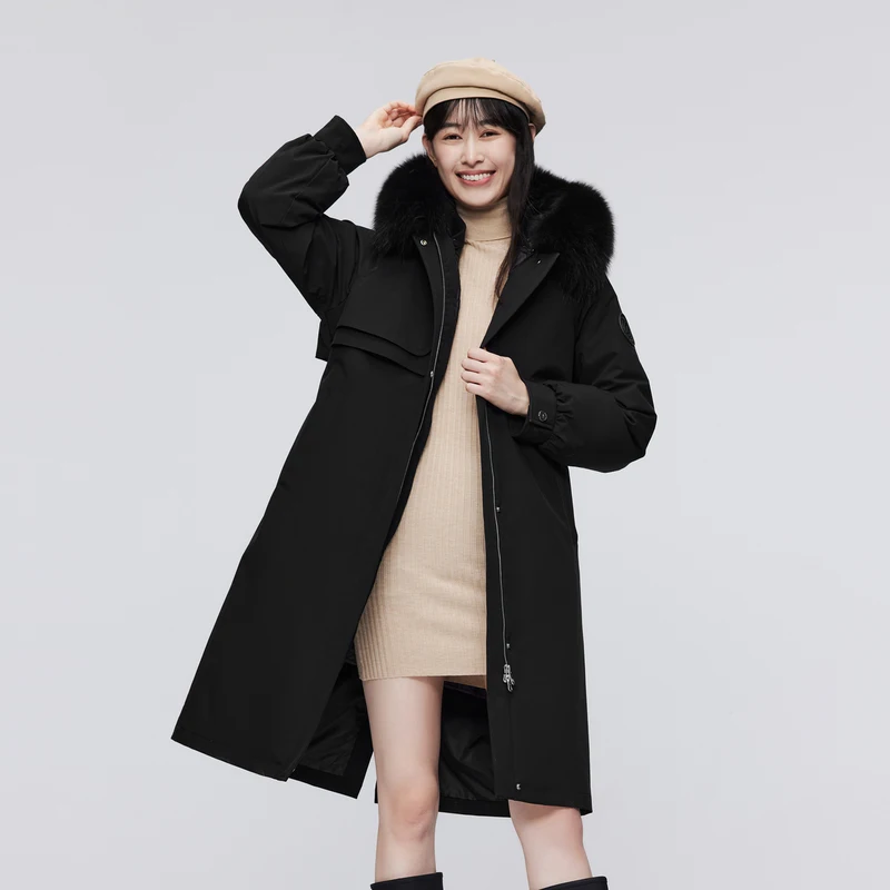 Женская зимняя пуховая куртка BOSIDENG с воротником из натурального меха