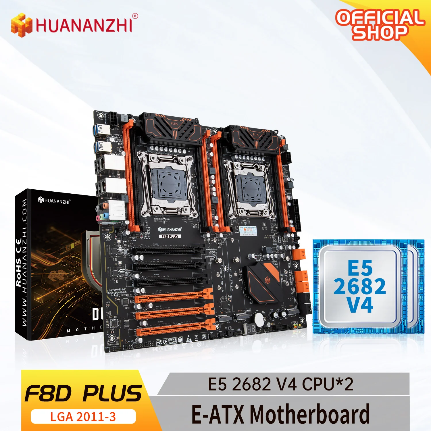 

HUANANZHI F8D PLUS LGA 2011-3 Motherboard Intel Dual CPU with Intel XEON E5 2682 V4*2 combo kit set support 512G DDR4 RECC