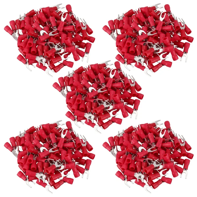 

500 Pcs 4Mm Fork AWG 22-16 Pre Insulated Terminal Cable Lug