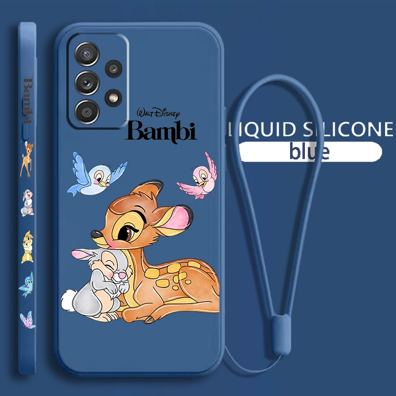 

Cartoon Bambi Cute For Samsung Galaxy A73 A54 A34 A53 A33 A52 A32 A22 A71 A51 A21S 4G 5G Liquid Left Rope Phone Case Coque Capa