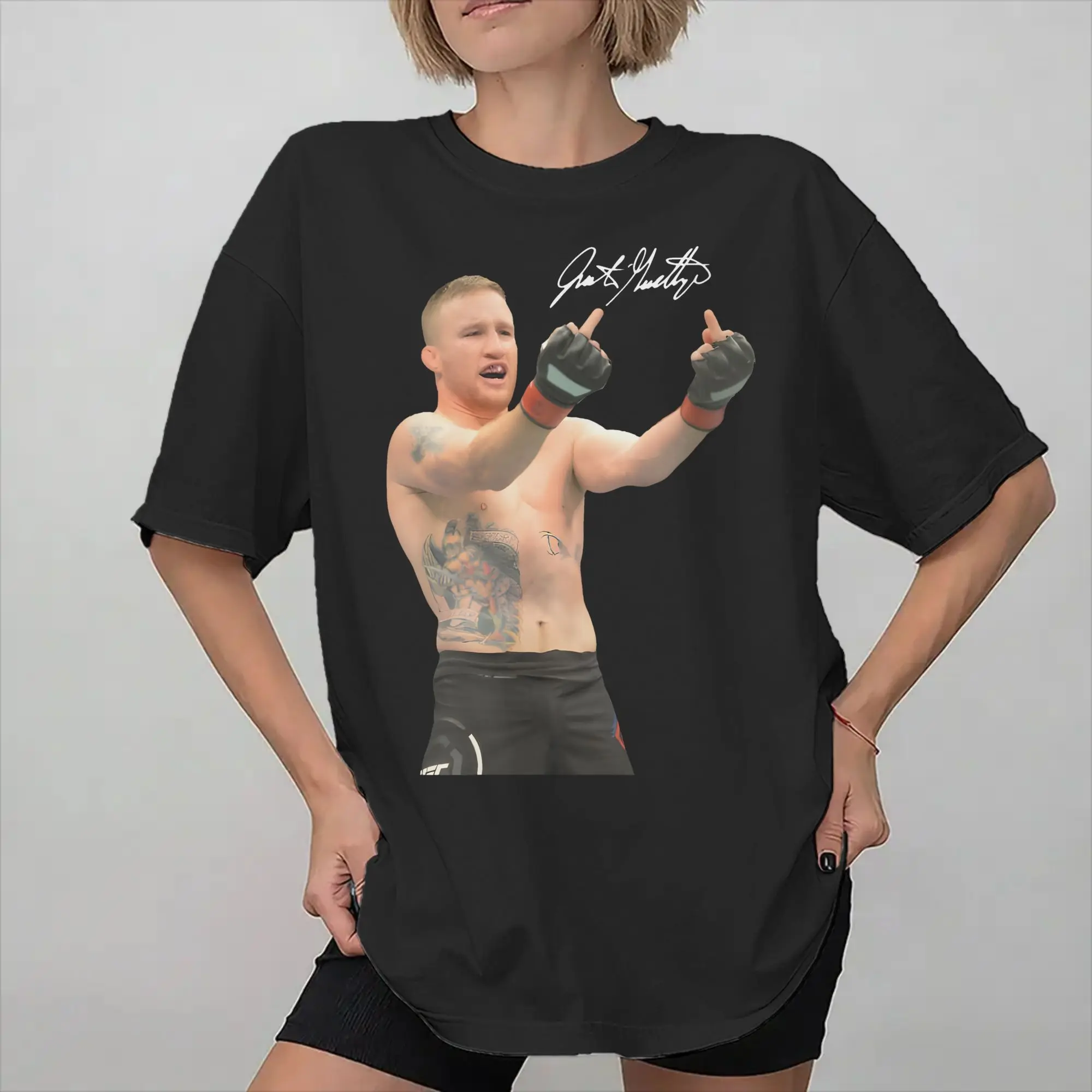 Фото Новое поступление, футболка Justin Gaethje The Highlight для мужчин и женщин, футболки из чистого хлопка, одежда с короткими рукавами №1