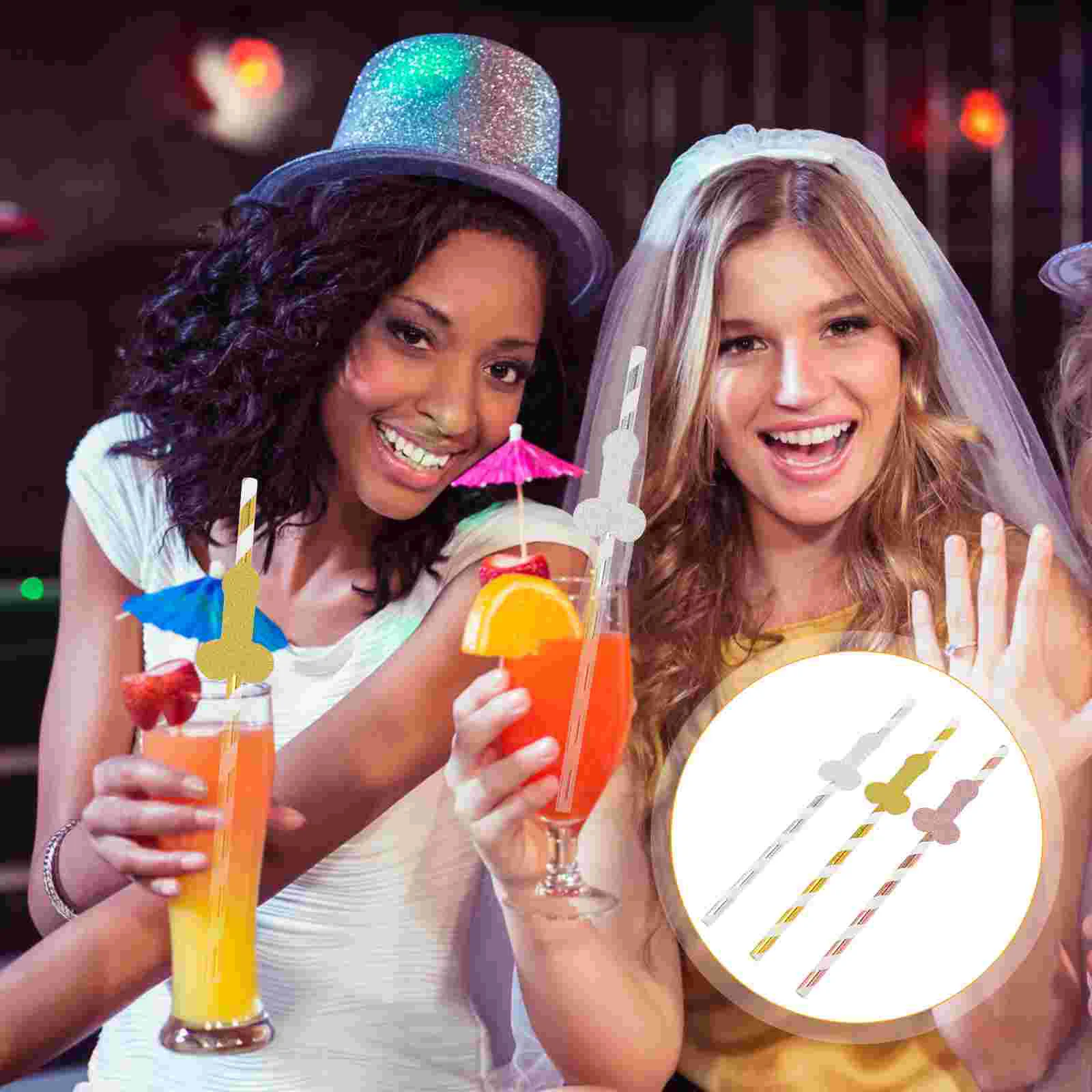 

Straws Party Bachelorette Drinking Straw Disposable Bridal Paper Shower Suppliesgold Pennisdecorations Rose Beach Girls Hen