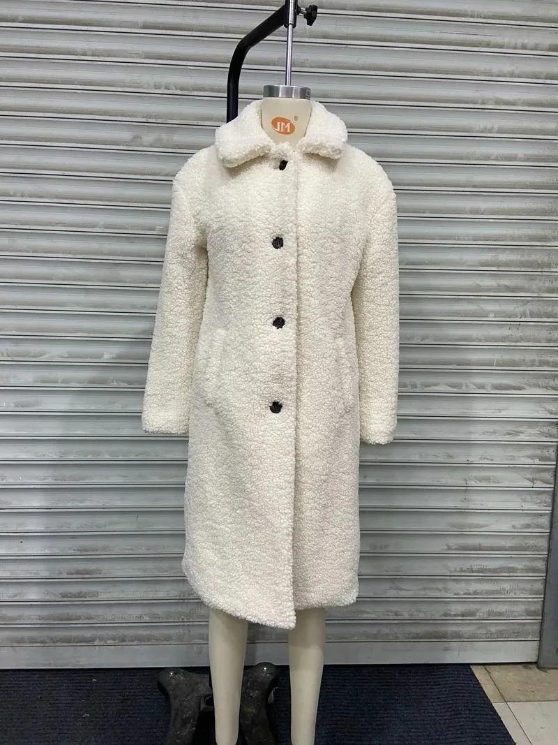 Winter Women's Fur Jacket Women Retro Korean Teddy Fashion Single-breasted Long Sleeve Lapel Faux Fur Jacket White Long 2021 New