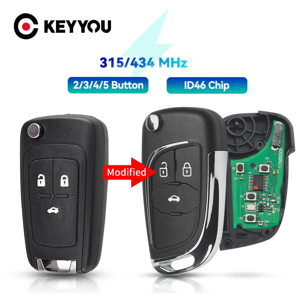 

KEYYOU Flip Smart Remote Key 315MHz/433Mhz ID46 Chip for Chevrolet Cruze Camaro Impala Malibu Aveo Sail Volt Spark Equinox Lova