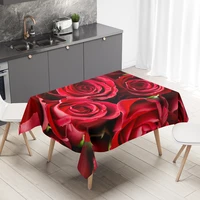 3d printed rose flowers rectangular wedding party decoration coffee table set waterproof kitchen tablecloth v220513