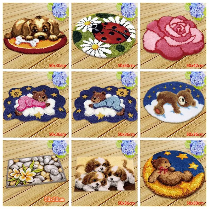 

Cartoon Bear Latch Hook DIY Segment Embroidery Material Handcraft Latch Hook Rug Kits Carpet Embroidery Supplies doe het zelf