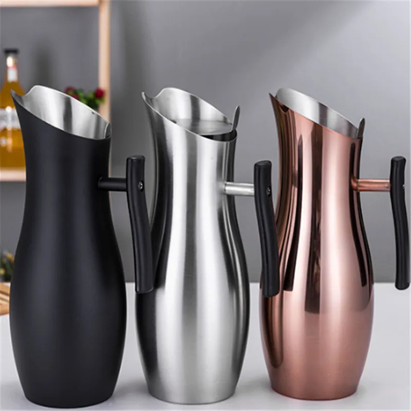 

304 stainless steel pot cold water boiled cup pot Golden gold Ice Cold Freeze Kettle BEER JAR Bar Fruit Juice Red Wine Divider