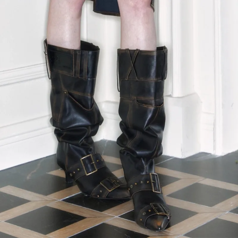 Женские сапоги до колена с острым носком на высоком каблуке из лакированной кожи