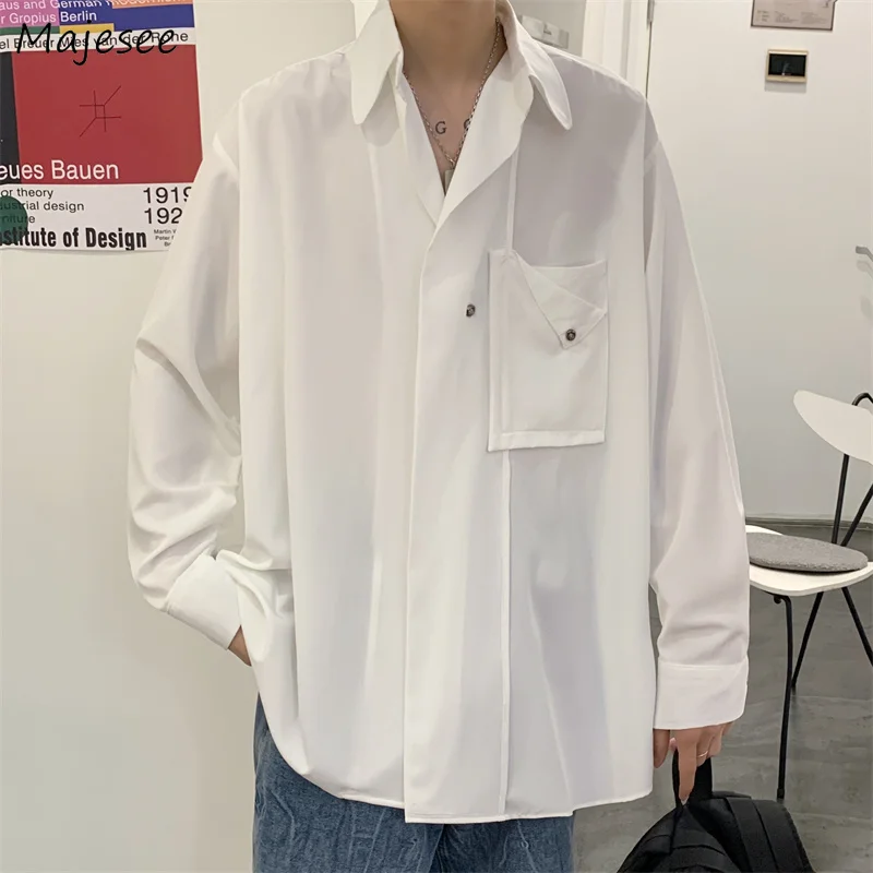 

Shirts Men Chic Couple Handsome Loose Spring Long-sleeve Clothing All-match Pocket Young Student Trendy Leisure Popular Daily