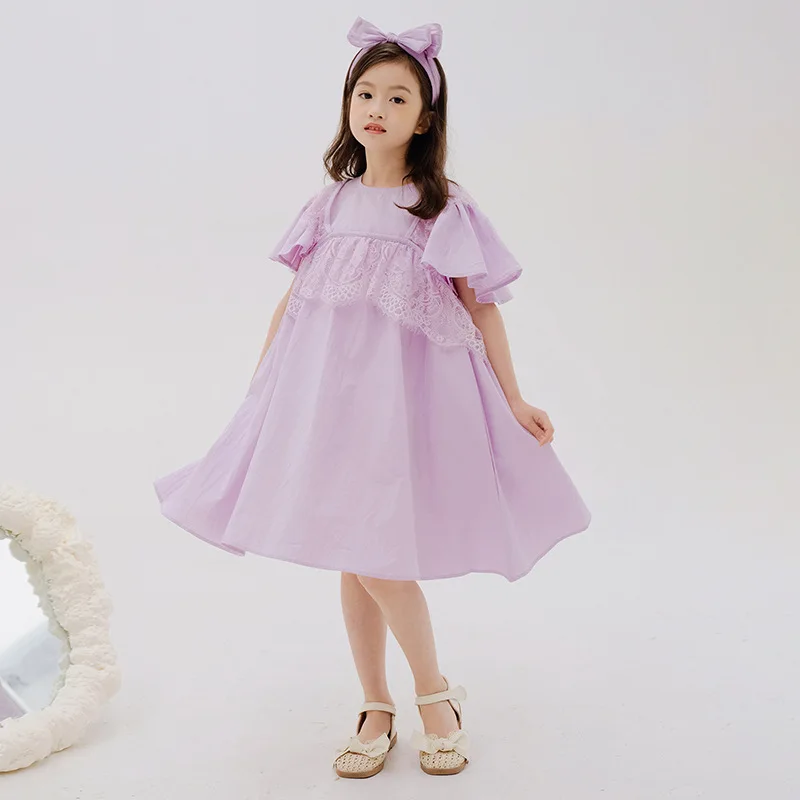 

Summer Dress for Girls Fashion Lace Princess Dress Casual Short Sleeve Teenage Clothes 8 12 13 14 Years Purple Children Costumes