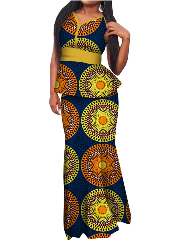 African Skirt Sets for Women Dashiki V-neck Africa Women Clothing Bazin Sexy Batik Traditional African Clothing WY4568