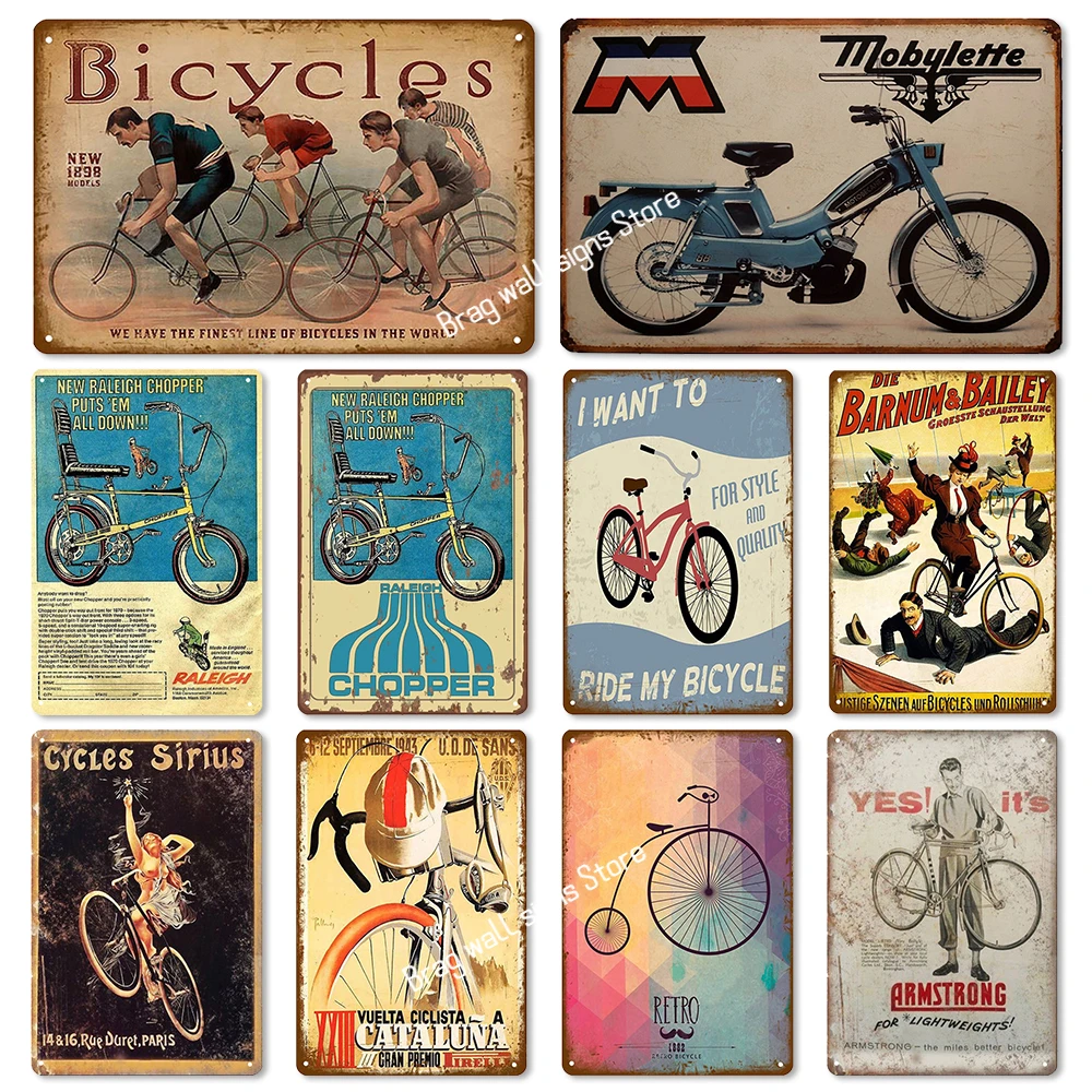 

Старые велосипедные плакаты, железная живопись, винтажные металлические искусства стен в стиле ретро, декоративные пластины для дома, бара,...