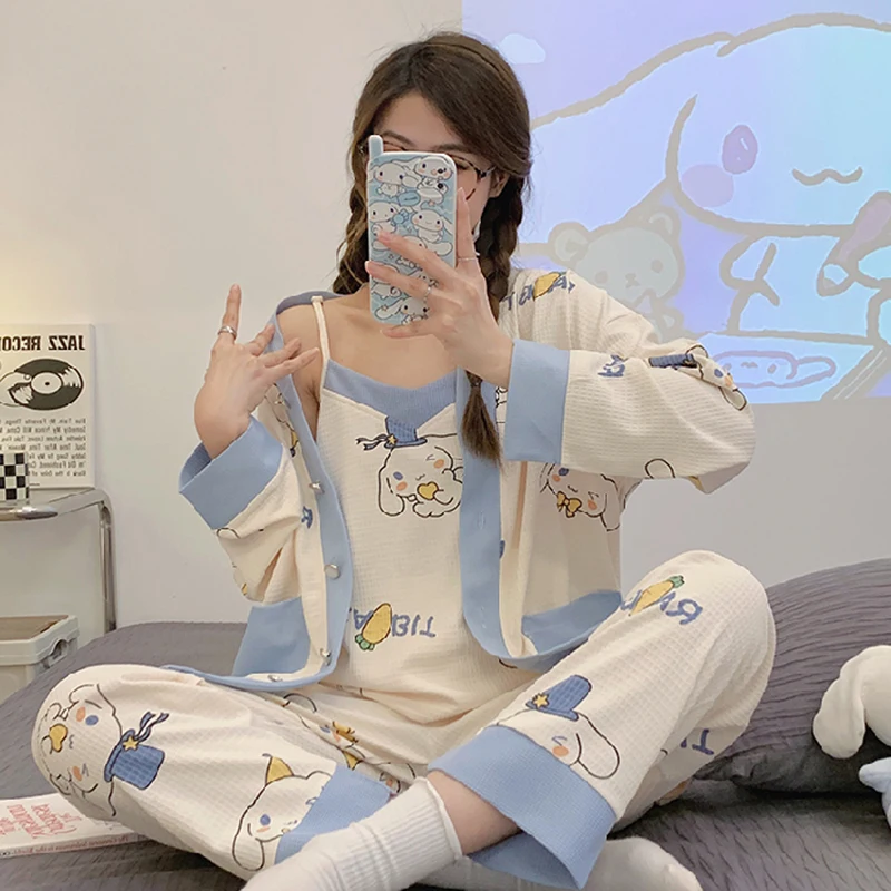 

Sanrios Cinnamoroll Kuromi Pajamas Kawaii Anime Pochacco Summer Loose Sleepwear Girl Long Sleeve Long Pants Cartoon Homewear