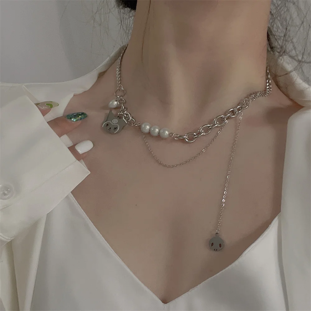 

Coconal Women Men Hip Hop Fashion Silver Color Cartoon Pendant Pearl Necklace For Punk Chain Necklace Jewelry Gift