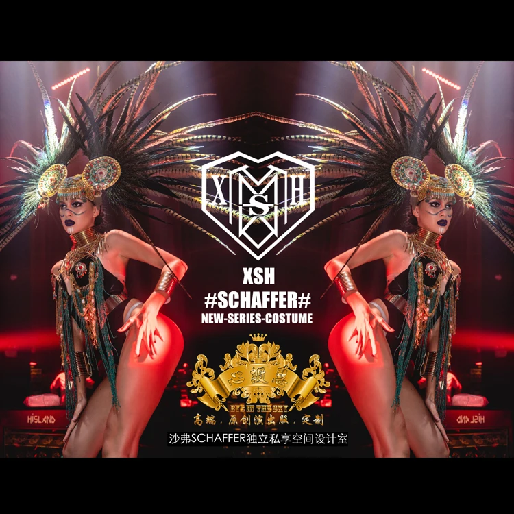 Женское платье для ночного клуба Gogo в лесном стиле с большими перьями индийское