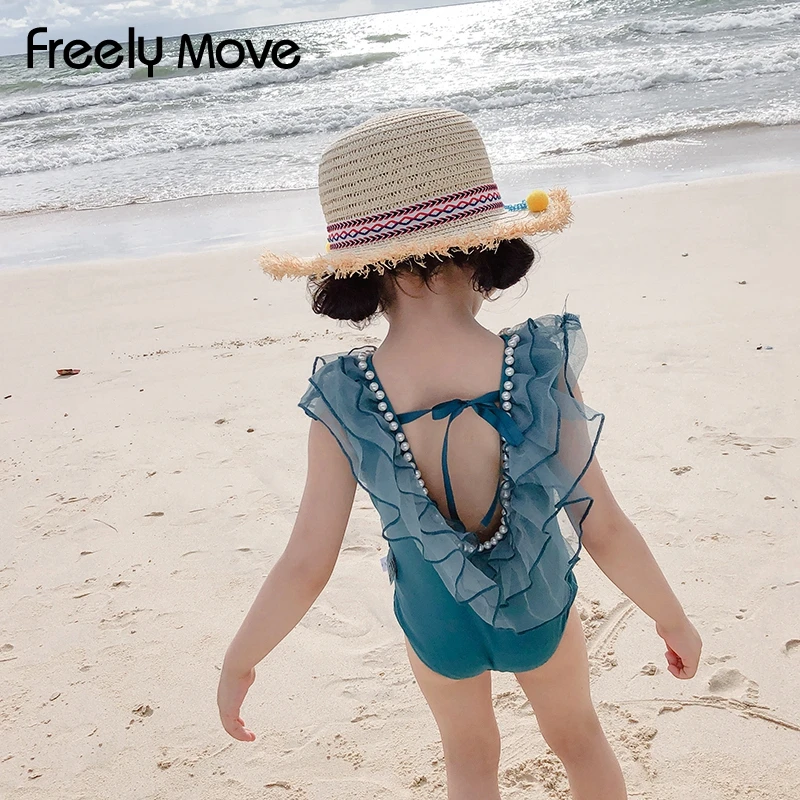 

Swimwear Baby Girl RufflesTulle Pearl Strap Swimsuit Swimwear Swimming Suit Children Little Girls Summer Holiday Beach Wear