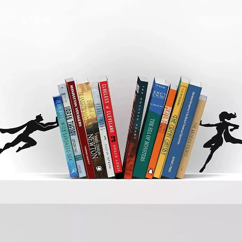 Фото Креативная книжная полка супергероя, фигурки, металлическая подставка для хранения книг, настольное украшение, офисные аксессуары, подставка для книг №5