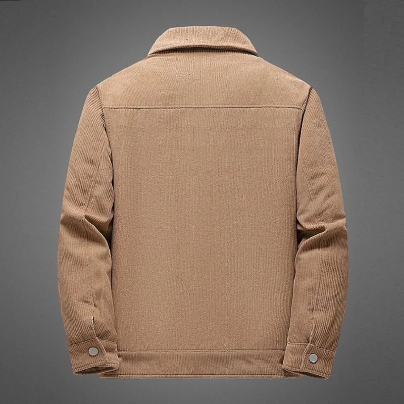 Plus Size Corduroy Cotton Coat Men Autumn and Winter Lapel Single Breasted Coat Loose Velvet Lining Thickened Warm Jackets