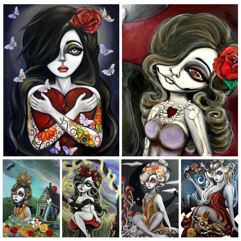 

Gothic Big Eye Surreal Art By Lizzy Diamond Painting AB Drills Fantasy Cartoon Girl Mosaic Cross Stitch Crystal Craft Room Decor
