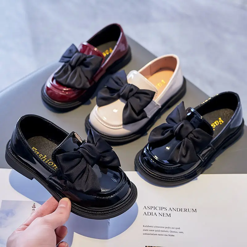 

Girls Leather Shoes 2022 Spring and Autumn New Girls British Style Bow Princess Shoes Children's Soft Sole Shoes