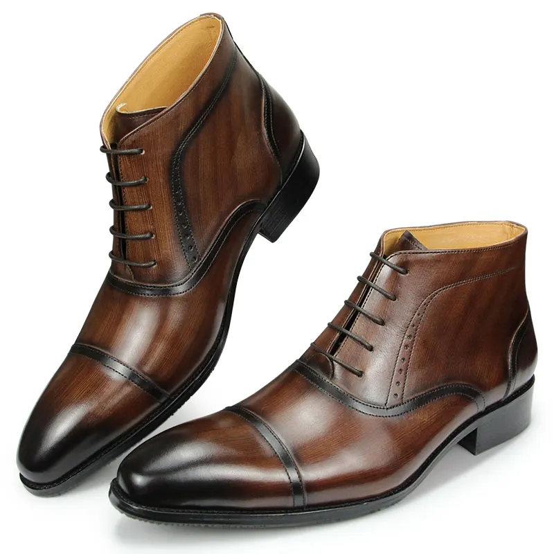 

Autumn Fashion Genuine Leather Mens Shoes with Hanging Up To The Ankle Handmade Stylish Oxford High Quality Dress Boots for Men