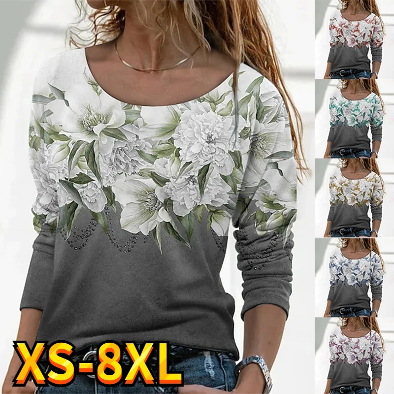 

Women's Tops Sweatshirt Floral Graphic Print Long Sleeve Crewneck Basic Hoodie Valentine's Day Daily Microfiber T Shirt XS-8XL
