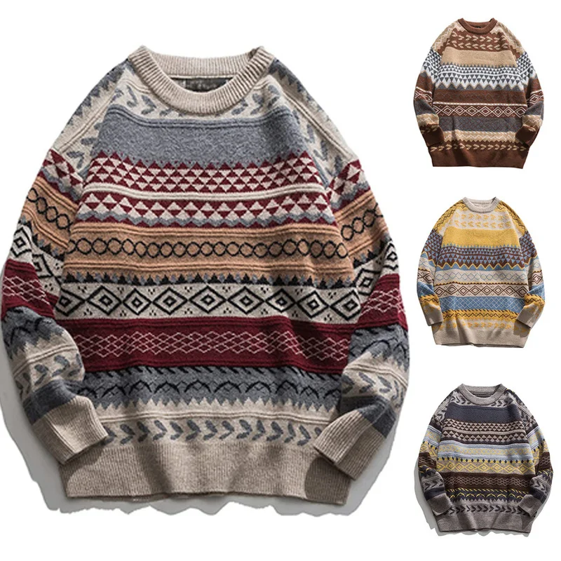 

New 2022 Knitted Striped Vintage Sweater Men Clothes Pullover Men Sweater Casual Men's Sweater Knit M-2XL Knitted Sweater Men