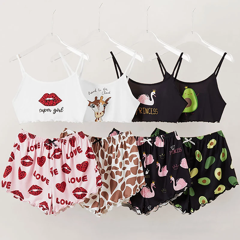 

Pajamas Short-Sleeved Girl Ins Style Two-Piece Suit Sweet Print Home Clothes 2023 New Summer Casual Soft Nightwear