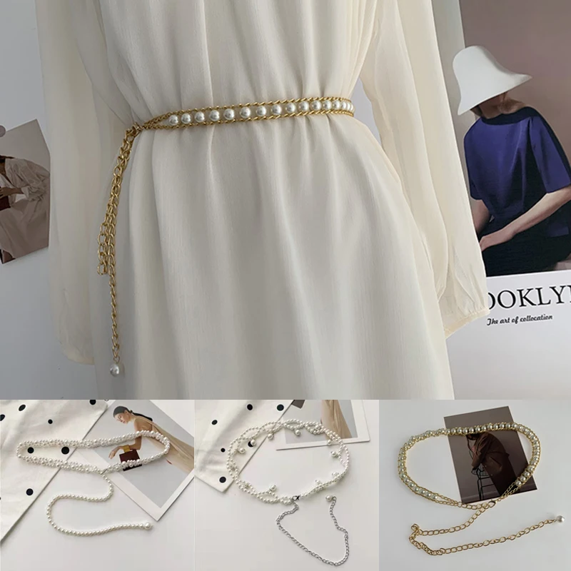 

White Pearl String Belt for Women Dress Wedding Dress Decoration Fashion Casual Luxury Design Waist Chain Gothic Ins Slim Girdle