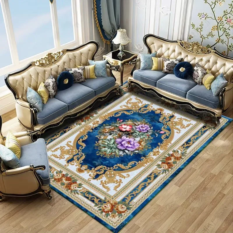 

European Retro Living Room Carpet Home Classical Style Bedroom Crystal Velvet Carpet Large Area Lounge Carpet Sofa Cushion