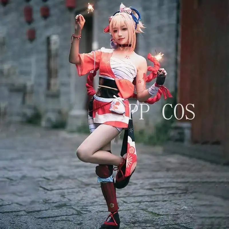 Game Genshin Impact Yoimiya Cosplay Costume Female Combat Uniform Activity Party Role Play Clothing XS-XXL | Тематическая одежда и