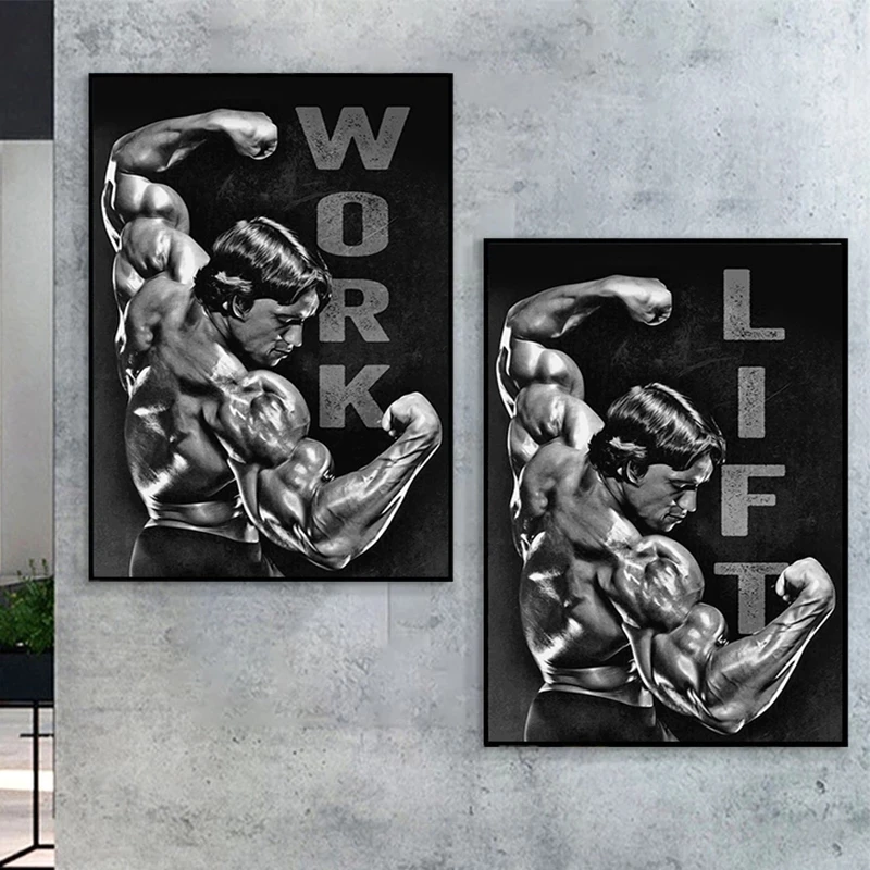 

Arnold Schwarzenegger Bodybuilding Muscles Posters Arnold LIFE and WORK Motivational Canvas Painting Black White Home Decor