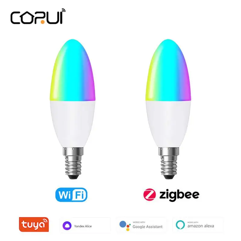 Tuya WiFi / Zigbee 3.0 E14 Свеча RGB Светодиодная лампа 100-240 В Умная с регулируемой яркостью