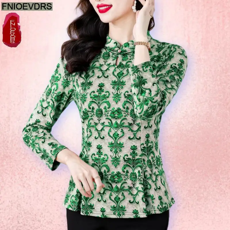 Блузка женская кружевная с воротником-стойкой и цветочным принтом