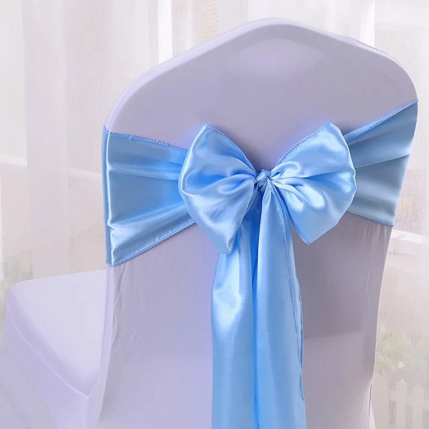 25шт. Satynowe kokardka na krzesło szarfy Wedding Chair Garden Wstążki do domu Butterflyki imprezę Hotelowe Decacj