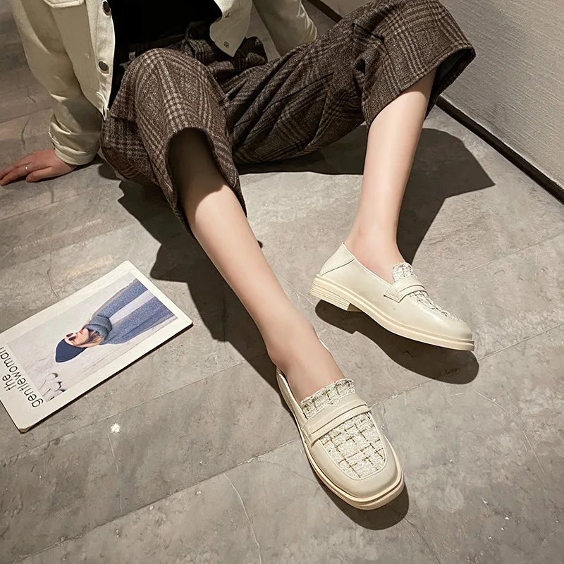 Women Leather Shoes  Loafers Microfiber  Lattice Flat Non Slip Breathable Increase Large Size  Casual