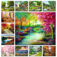 new diy full diamond embroidery mosaic landscape river tree diamond painting picture color forest cross stitch home decor x005