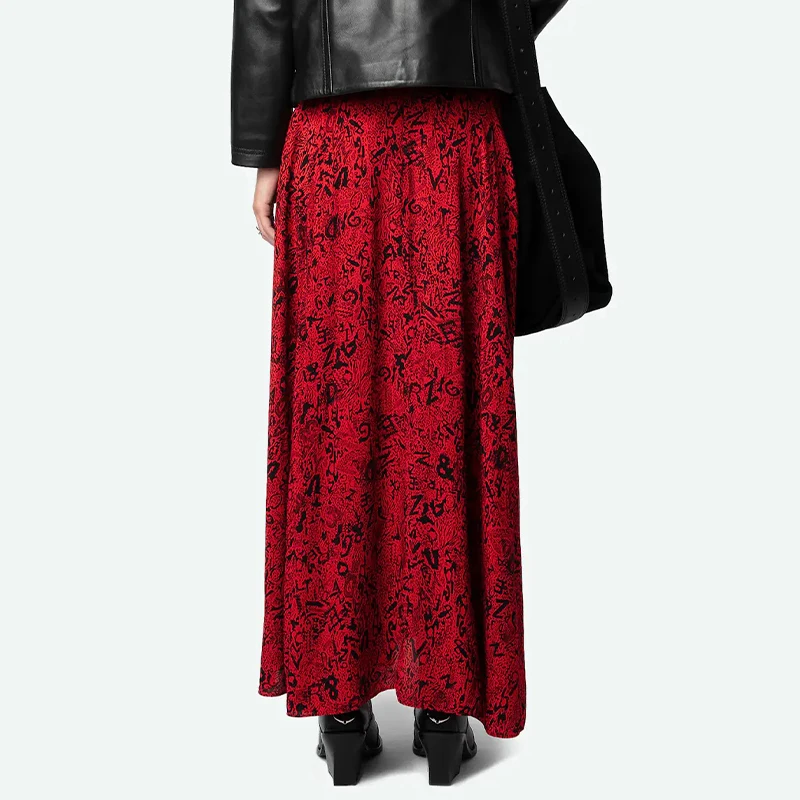 Zadig Летняя юбка женская шикарная черная длинная полуюбка с принтом повседневная