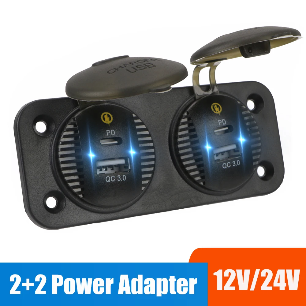 

12V Car USB Chargers 3.0 24V Truck PD Power Adapter Socket Waterproof Automotive Accessories for Boat Marine RV Caravan Trailer