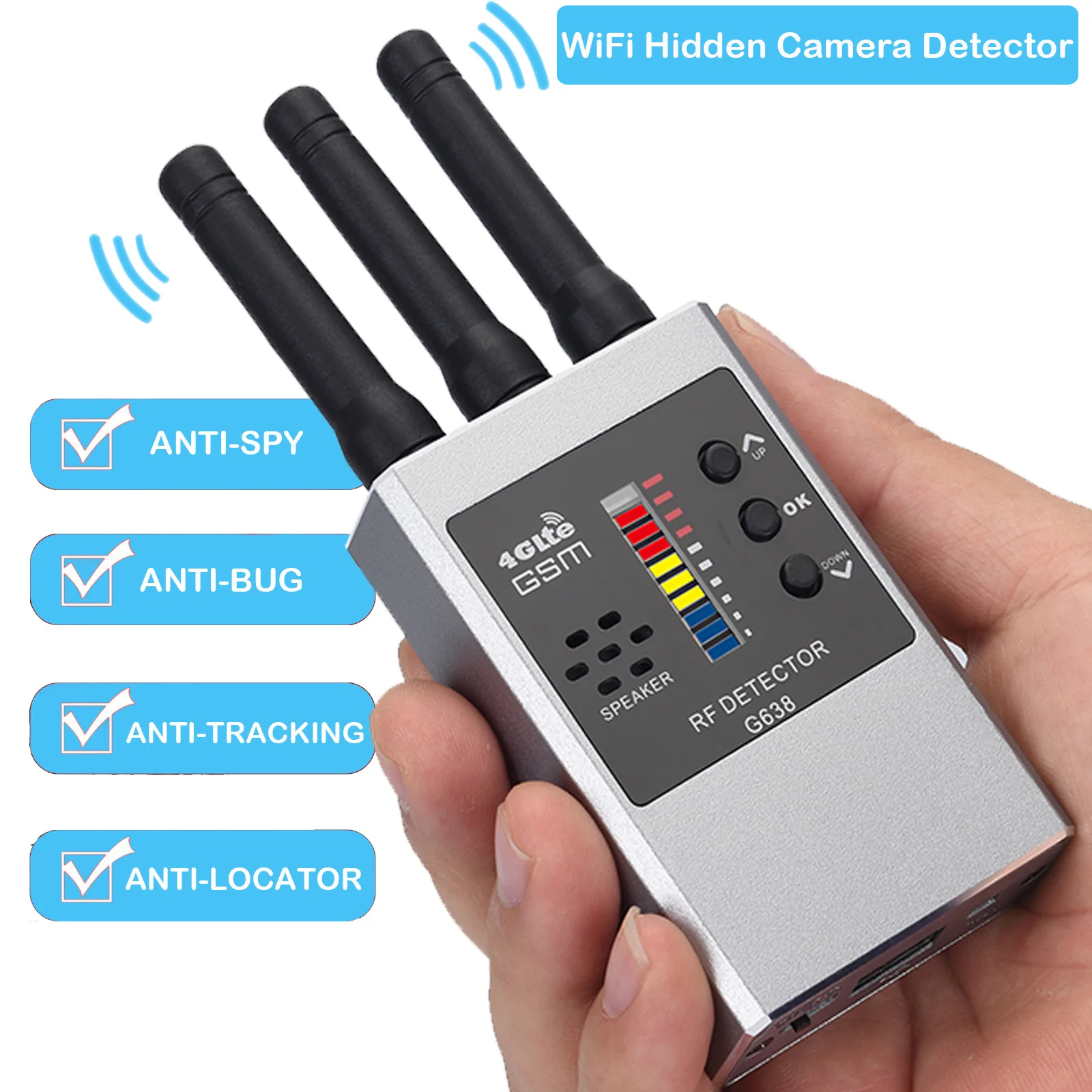 Anti Bugs WIFI Hidden Camera Detector RF Bug Detector Anti-Spy Listen Sweeper Wireless Listening device GPS Tracker
