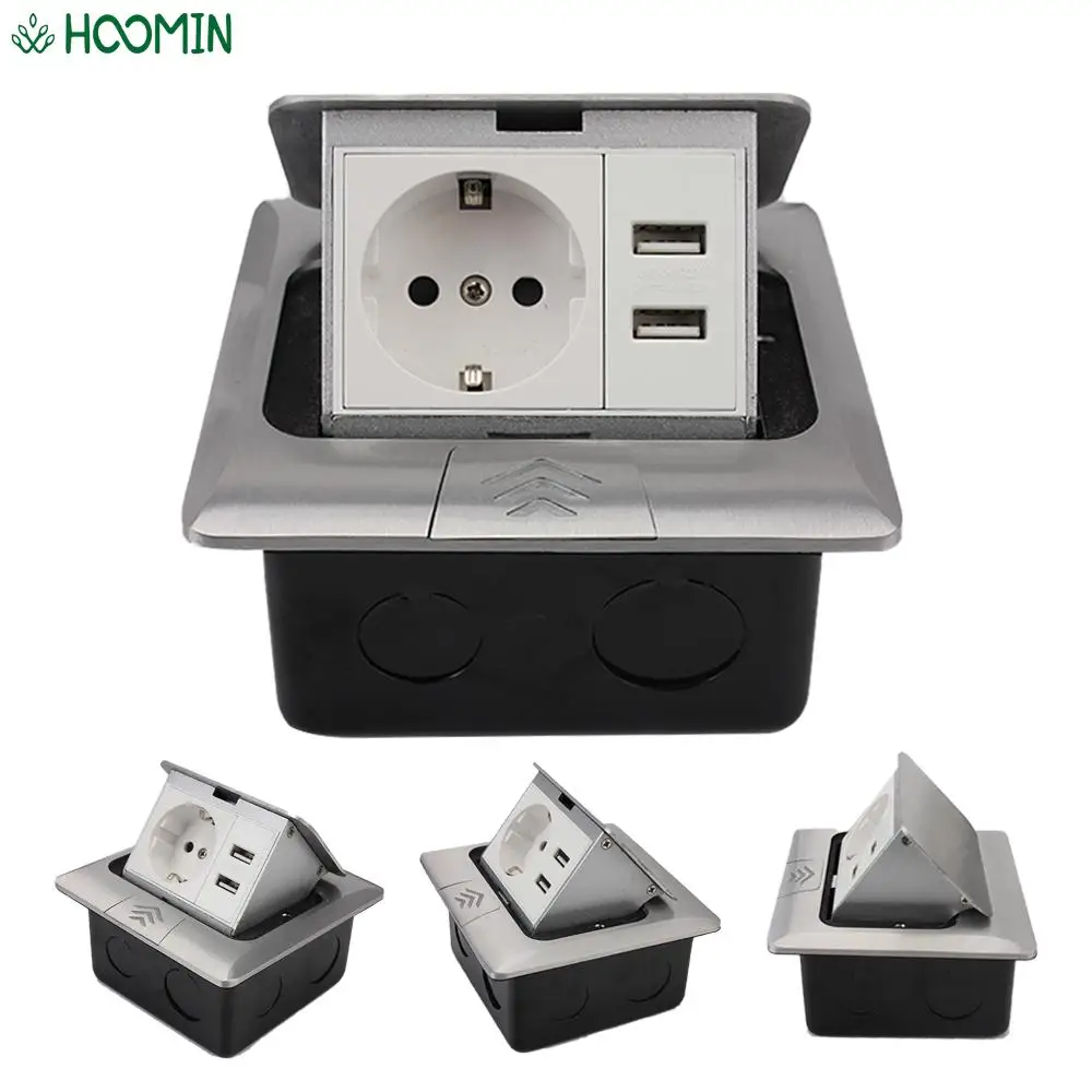 

Europe Standard Socket Waterproof Aluminum Alloy Box 250V 16A Pop-Up Floor Socket 2 Way Power Outlet USB RJ45 Internet Outlet