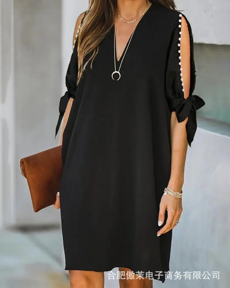 

Женское Повседневное платье без бретелек, черное свободное платье с V-образным вырезом, лето 2022