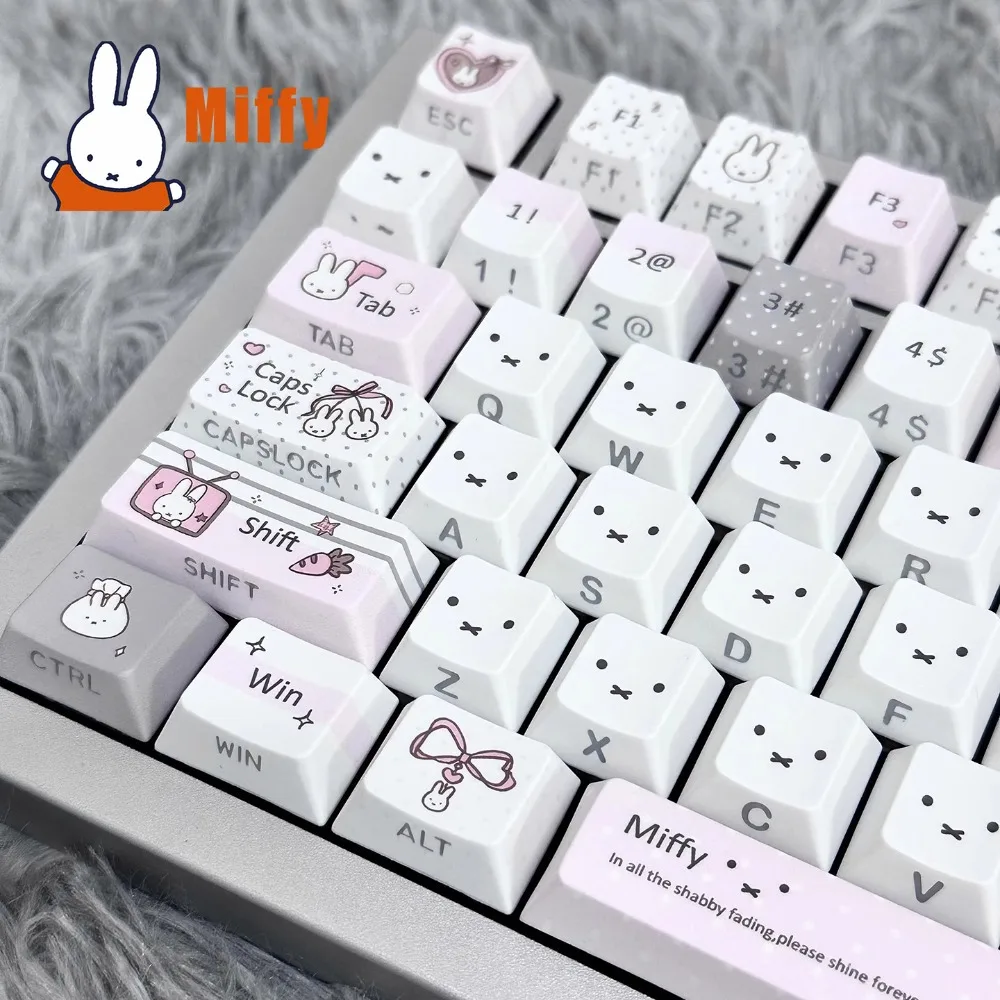Набор кейкапов для механической клавиатуры Kawaii Miffy: милый кролик, пастельные серо-розовые цвета, PBT, сублимационная печать, аксессуар для рабочего стола, подарок для офисной сотрудницы (art.: 3920da47fd0dc) - 3920da47fd0dc