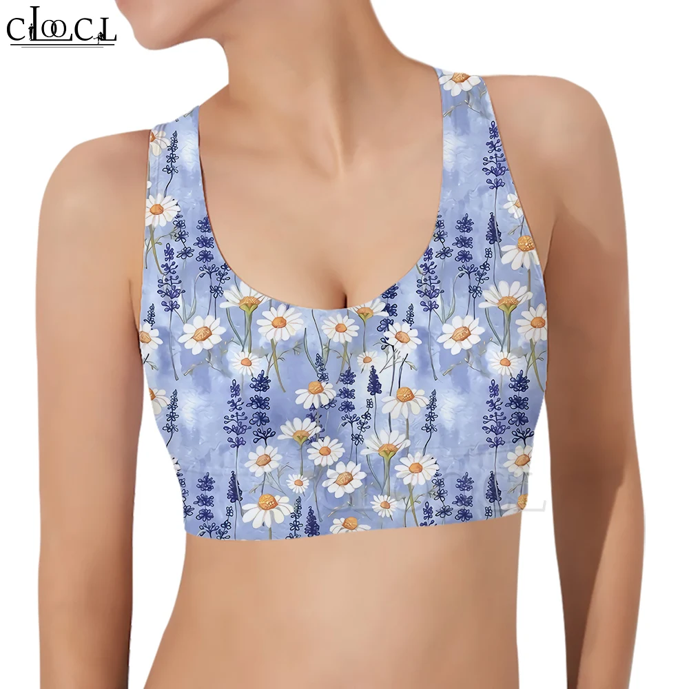 

CLOOCL Women Sports Vest Simply Dasiy 3D Pattern Tank Top Female Fashion Yoga Fitness Bras Gym Purple Corset Top