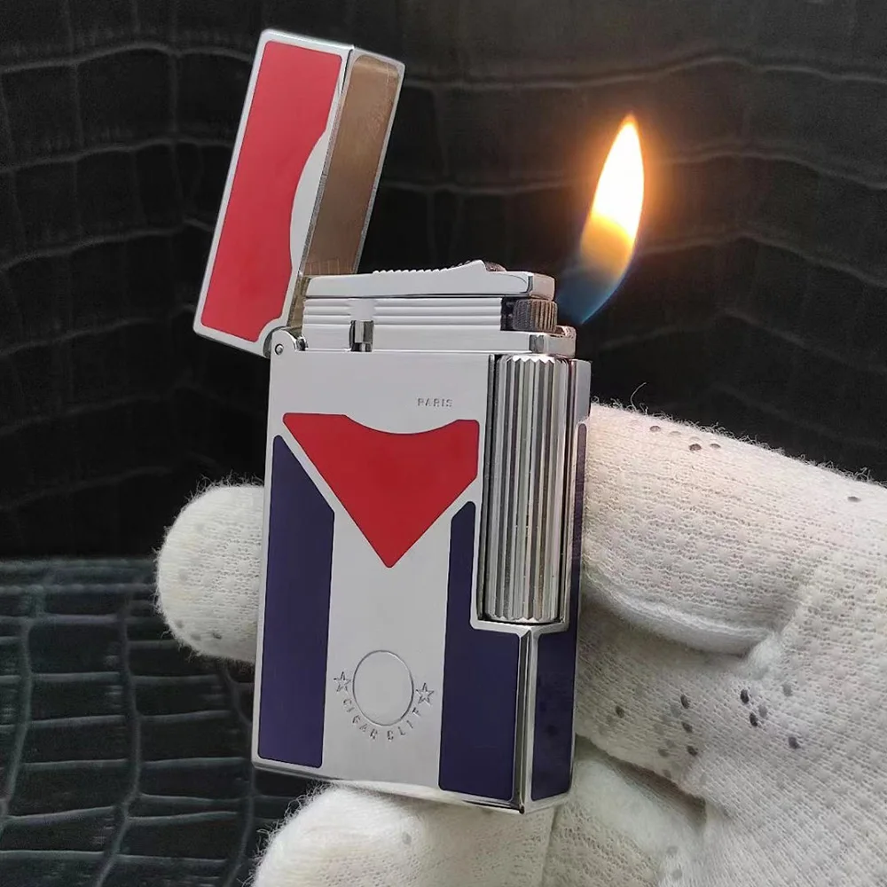 

Новинка, роскошная газовая зажигалка для сигарет и табака, косым пламенем, Бутановая Зажигалка с ярким звуком, ветрозащитный подарок для мужчин