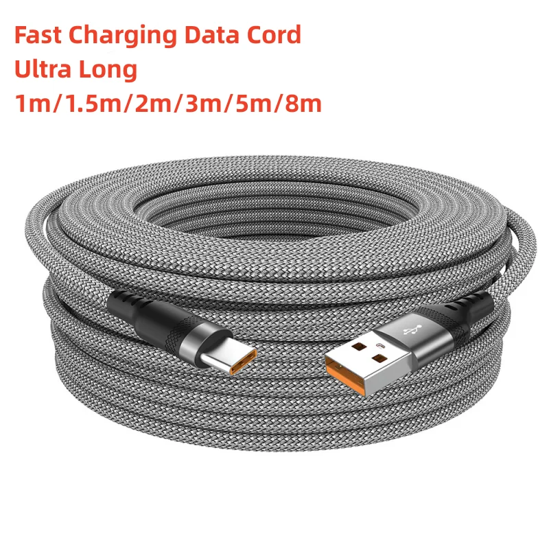 

6A Extended USB TYPE-C Cable Braided Data Cable for Samsung Huawei Xiaomi Switch Sony PS5 TYPE-C 8m 5m 3m 2m 1.5m 1m Cable